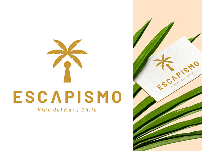 Escapismo clue escape escape room gold key keyhole leaf logo nature negative palm room symbol tree