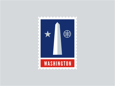 Washington Wizards ball basketball blue gray logo monument nba obelisk red sports stamp star