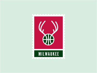 Milwaukee Bucks animal antlers ball basketball buck deer green horn logo nba red sports stamp