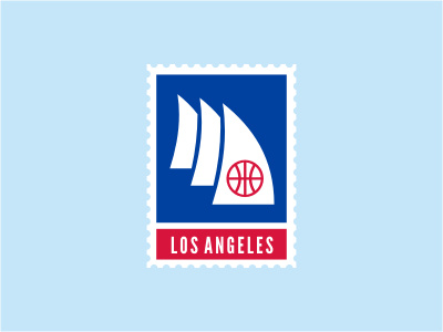 Los Angeles Clippers ball basketball blue boat clipper logo nba ocean red sailing sea ship sports stamp