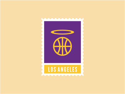 Los Angeles Lakers ball basketball halo logo nba purple rim sports stamp yellow