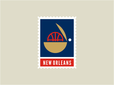 New Orleans Pelicans animal ball basketball bird blue gold logo nba orleans pelican red sports stamp