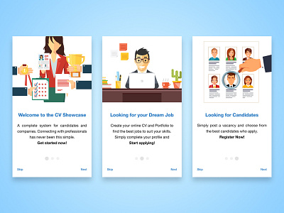 CV Showcase Mobile App Walkthrough Designs apple ceffectz cvs cvshowcase ios jobs mobile ui ux walkthrough web