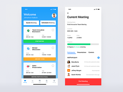 Meeting App app chat clean conference design ios meeting mobile ui uiux ux