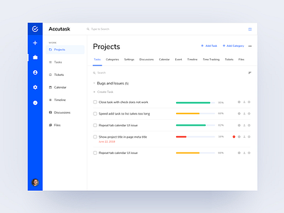 Accutask Dashboard - Projects app ceffectz clean dashboard dashboard design design task task app task manager ui uiux ux web webdesign