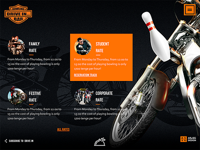 The page of bowling tariffs bike bowling menu ui ux website