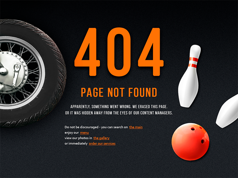 Page not found 404 found not website ux ui 404 menu bowling bike