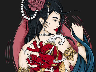 Dragon soul tattoo dragon sexual draw ipad pro portrait illustraion brush female character lips procreate girl