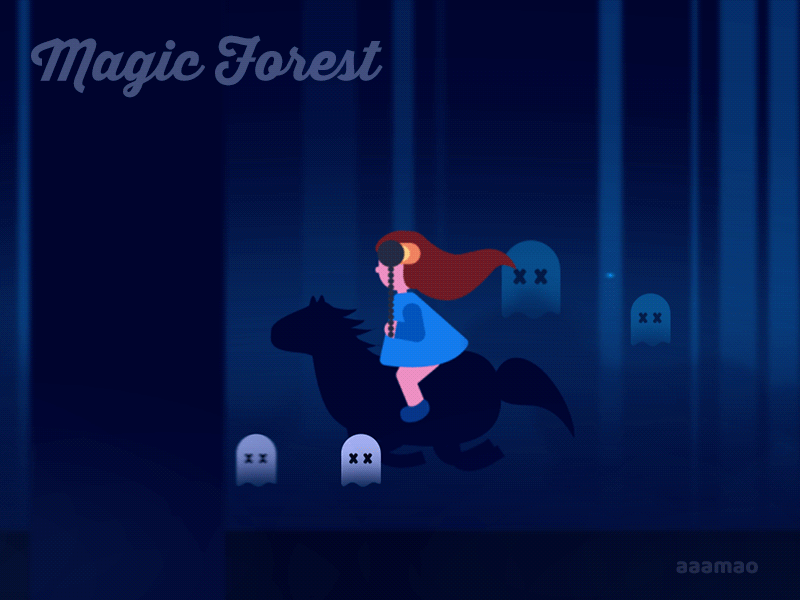 Magic forest animation forest game art ghoets horse illustration monsters night riding