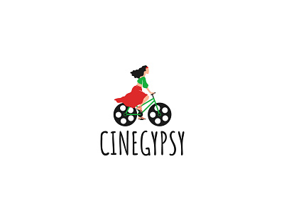 Logo design for Cinegypsy bicycle bicycles black character character design girl green gypsy illustration logo logo design logotype red wheels woman