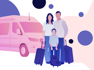 Transfers Illustration colors cute family tourism transport travel van
