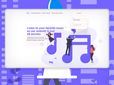 Prototype of a page for listening to music design illustration site ui ux ui