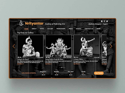 Landing page design for the Nrityantar.