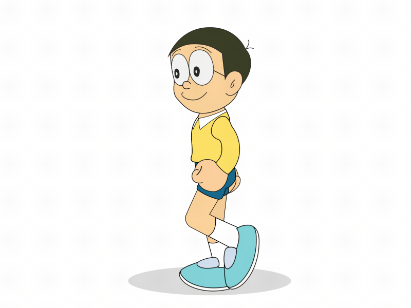 Nobita walk cycle 2d animation after effects animation anime characer design doraemon duik bassel flat gif illustration motion nobita walkcycle