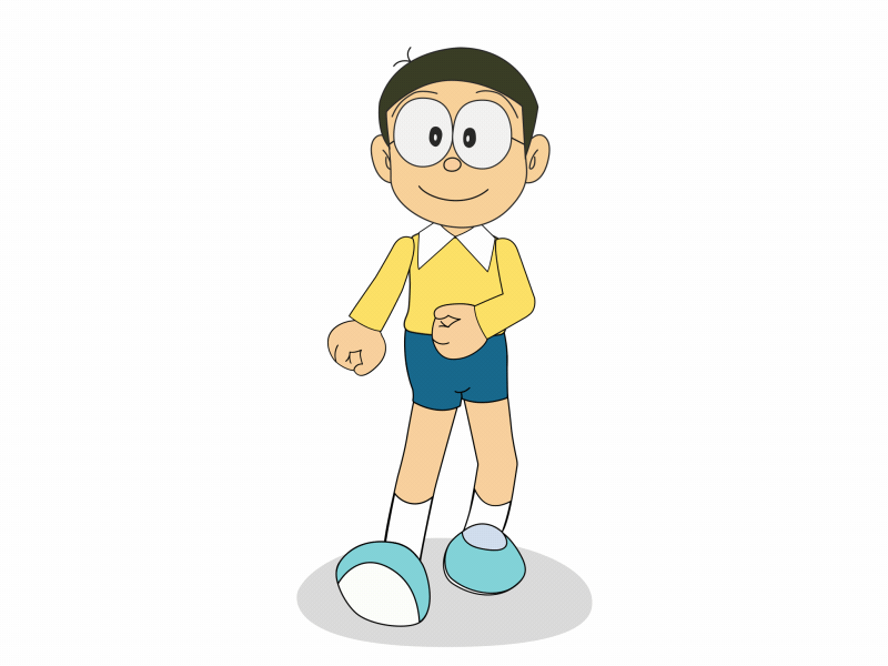 Nobita front walk 2d animation after effects animation anime characer design doraemon duik bassel flat frontwalk gif illustration motion nobita walk on camera walkcycle
