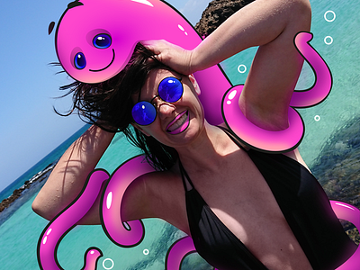 Pink Dribbb animal character illustration octopus pink sea