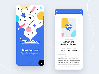 Book Journal App app blue blue and white book book journal books clean journal mobile reading reading app ui ux