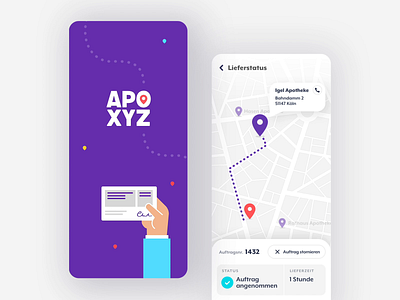 German Uber for pharmacies adobe xd app clean colorful colourful illustration medical medicine mobile pharmacy prescription purple uber white