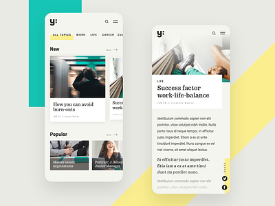 Online magazine for young professionals - mobile clean green magazine magazine design mobile online magazine ui ui design yellow