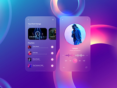 Player mobile design with glassmorphism effect