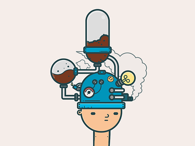 Coffee powered thinking cap cap character coffee illustration machine