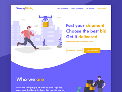 Mercury Shipping landing page branding design illustration landing page ui web design web webpage website