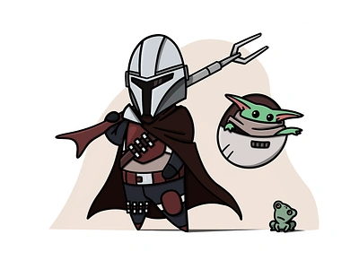 Mando and Baby Yoda baby yoda babyyoda cute disney disney art frog graphicdesign illustration mandalorian star wars starwars themandalorian tv tv series web