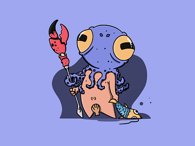 Timmy - Defender of the deep boy crab cute digitalart drawing fish funny illustration illustration design illustrator octopus sea warrior water web