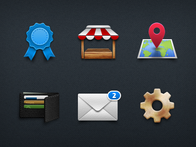 Detailed Icons detailed envelope icon icons location mail map messages metal ribbon settings shop ui vector wallet