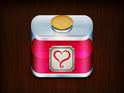 Potion Bottle App Icon app app icon apple bottle cabinet cork glass icon ios iphone liquid love old paper pink potion shelf store wood