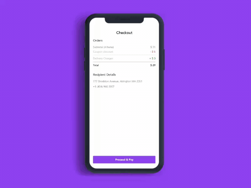 Little Inetraction with Proceed and Pay @daily ui @dailyui @design animation app design checkout design illustration order receipt ui ux