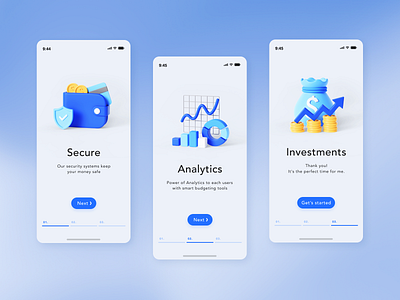 FinTech onboarding 3D icons 3d analytics app application chart coin credit card design fintech graph icon investment money onboarding secure ui ux wallet web