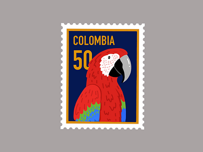 Colombia colombia colombiana culture dribbbleweeklywarmup emblematic guacamaya parrot red parrot stamp stampdesign
