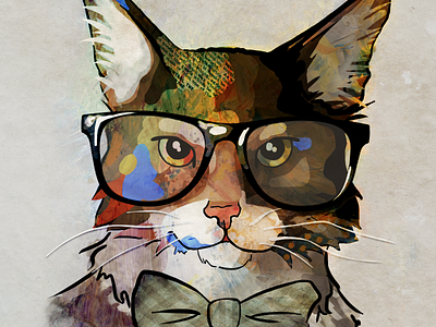Call Me Professor Meow bowtie cat digital painting glasses illustration photoshop