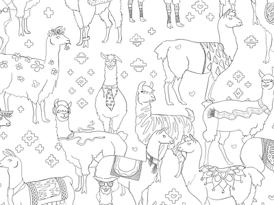 More Llama Less Drama line drawing pattern seamless