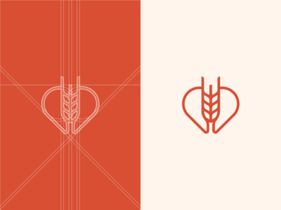 Bakelove - logo design. bakery branding grid logo heart identity logogrid logomark red smartlogo wheat