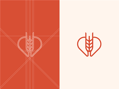 Bakelove - logo design. bakery branding grid logo heart identity logogrid logomark red smartlogo wheat