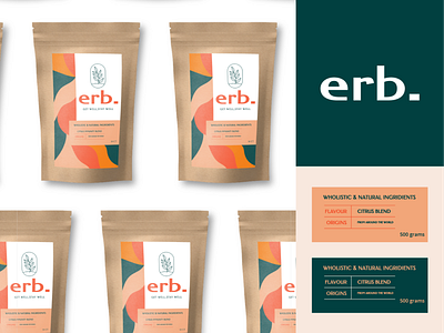Erb. - packaging design brand brand identity branding colour illustration label logo logomark packaging tea