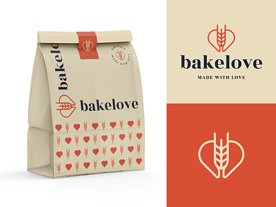 Bakelove - Bakery Branding Design bakery baking brand identity branding colour food heart logo logodesigner logomark packaging wheat