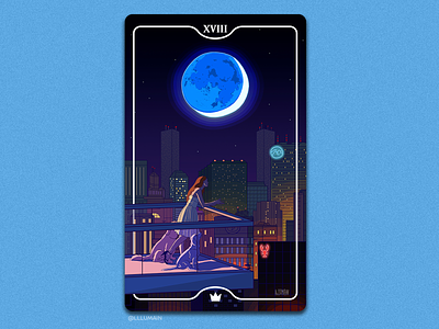 The Moon - Tarot Card city illustration moon night playing card procreate tarot tarot card weekly warm up