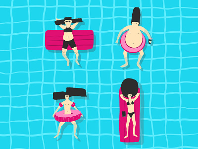 Crazy haircuts on floaties characters design floaties haircut hot illustration sea summer