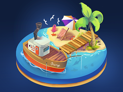 Beach and boat isometrics adobe photoshop assemble beach coloful cute game house illustration isometric art isometric icons ui ux