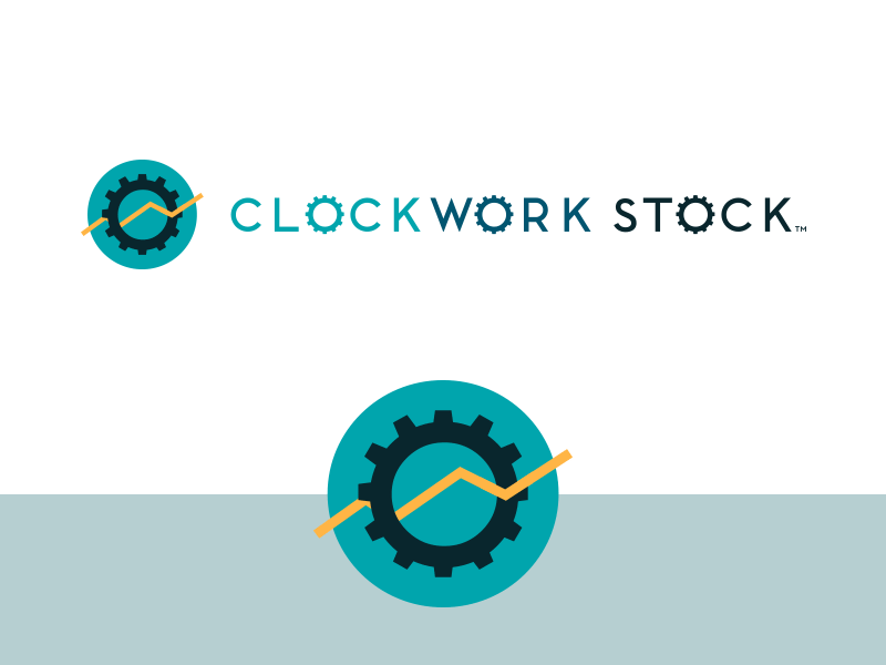 Clock Work Stock black branding brian white clock finances gear gears gold logo stock teal trilion studios