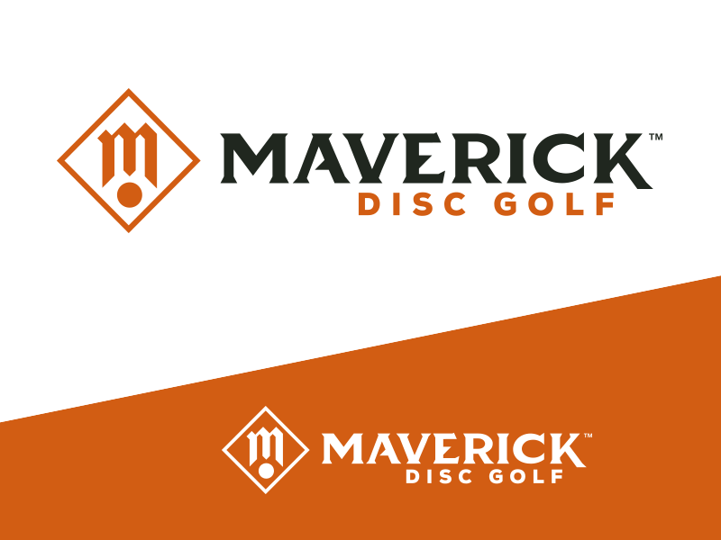 Maverick Discgolf Full Logo custom lettering disc golf identity logo orange trilion studios vector white