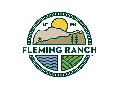 Fleming Ranch Crest brian white crest illustration logo mountains river tree trilion studios
