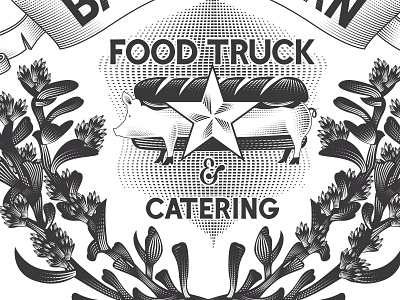 Battle Born Food Truck Illustration & Typography badge battle born etching font food illustration lettering nevada pig reno truck typography