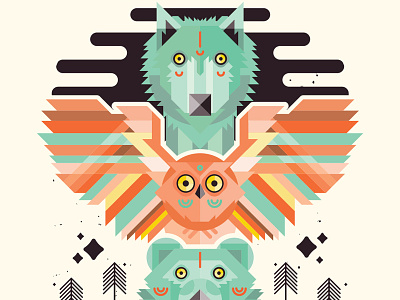 Acceptance Totem Pole acceptance bear geometry illustration owl pole totem wolf