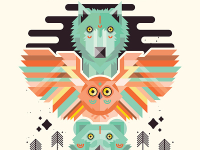 Acceptance Totem Pole acceptance bear geometry illustration owl pole totem wolf