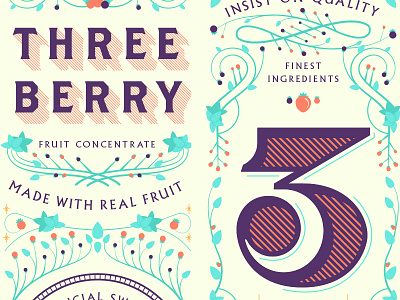 Three Berry Label berry concentrate filigree fruit label linework nevada packaging reno syrup three