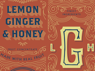 Lemon Ginger Honey concentrate filigree fruit ginger honey label lemon linework nevada packaging reno syrup